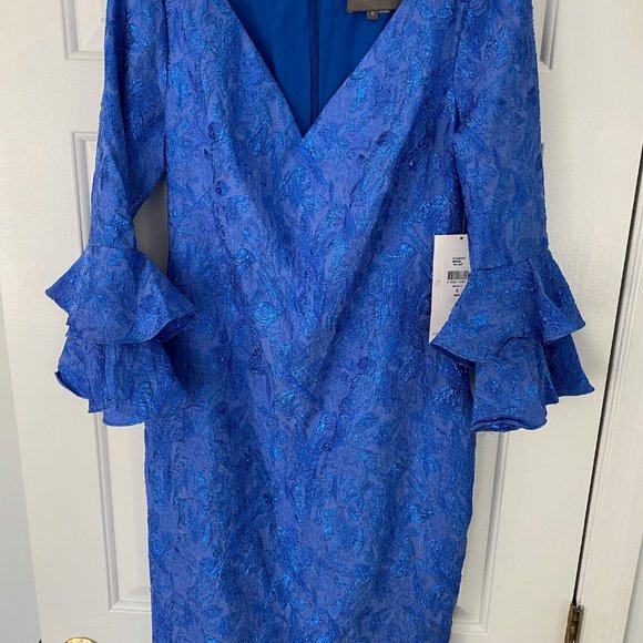Blue Theia Couture Bell Sleeve Cocktail Dress - Picture 4 of 8